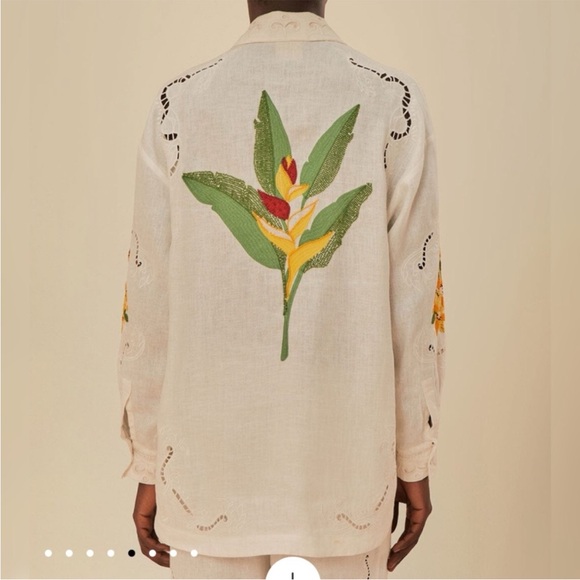 Farm Rio Tropical Destination Embroidered Beaded Linen Shirt - Picture 4 of 14